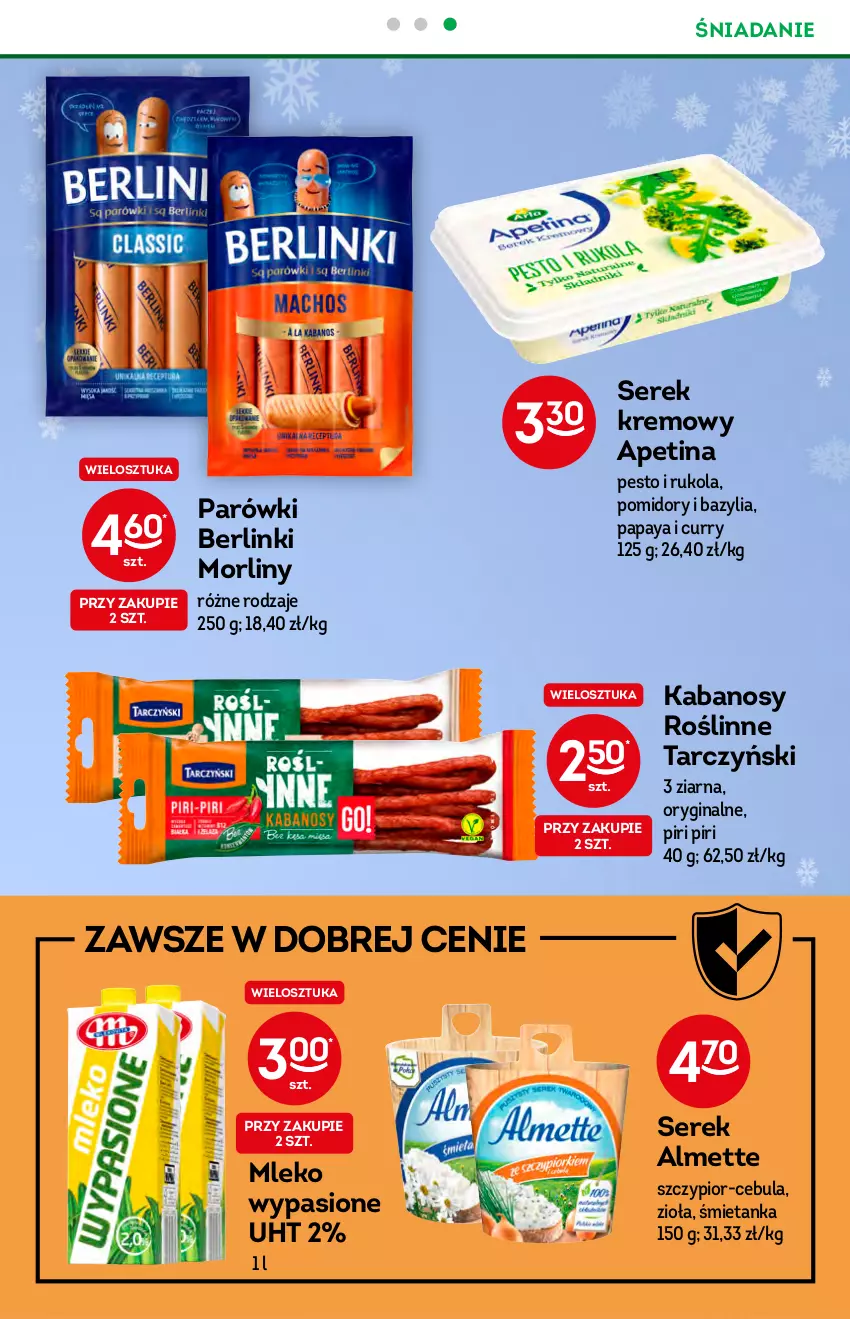 Gazetka promocyjna Żabka - ważna 08.12 do 14.12.2021 - strona 41 - produkty: Almette, Bazyl, Bazylia, Berlinki, Cebula, Gin, Kabanos, Mleko, Morliny, Parówki, Pesto, Pomidory, Rukola, Ser, Serek, Tarczyński