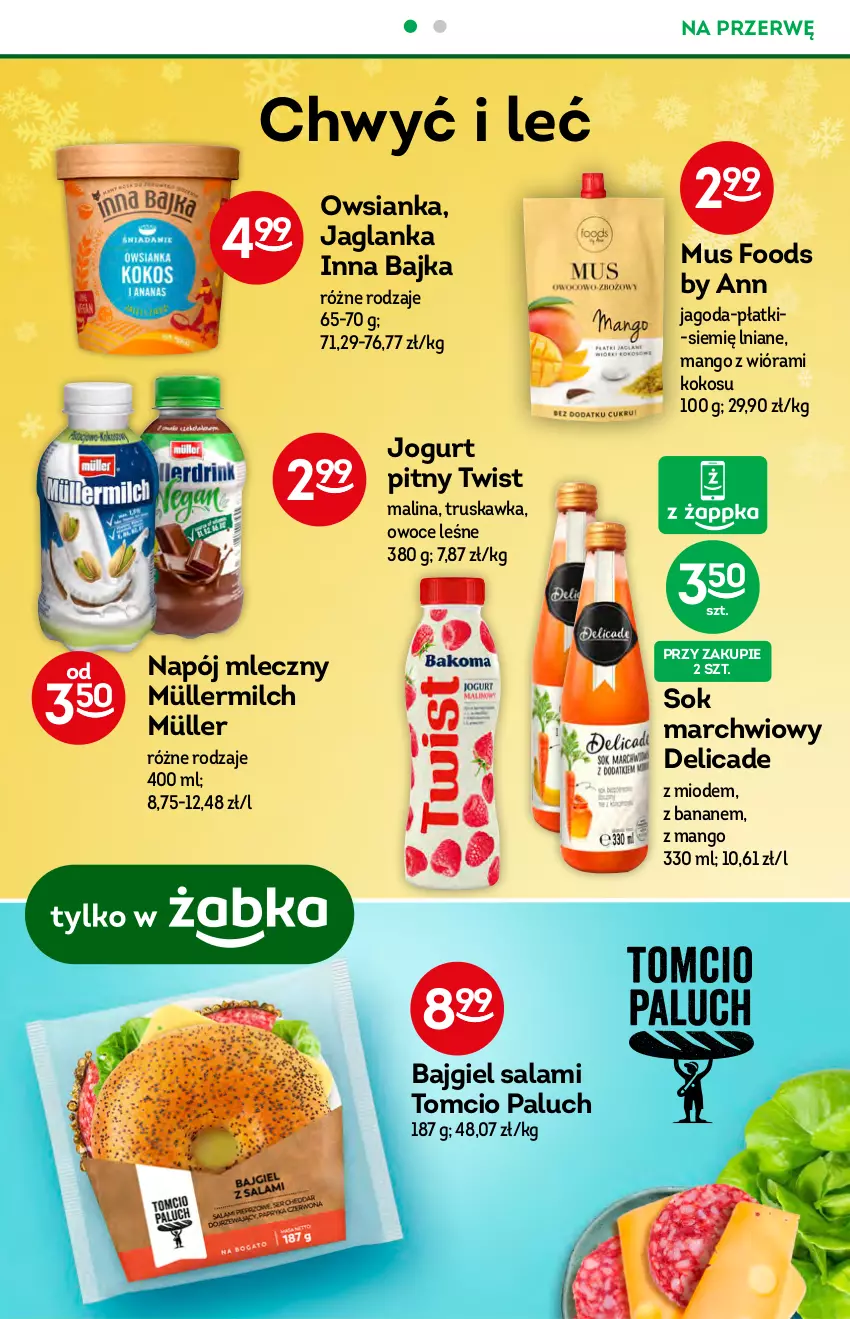 Gazetka promocyjna Żabka - ważna 08.12 do 14.12.2021 - strona 42 - produkty: Jaglanka, Jogurt, Kokos, Mango, Müller, Müllermilch, Mus, Napój, Napój mleczny, Owoce, Owsianka, Salami, Sok