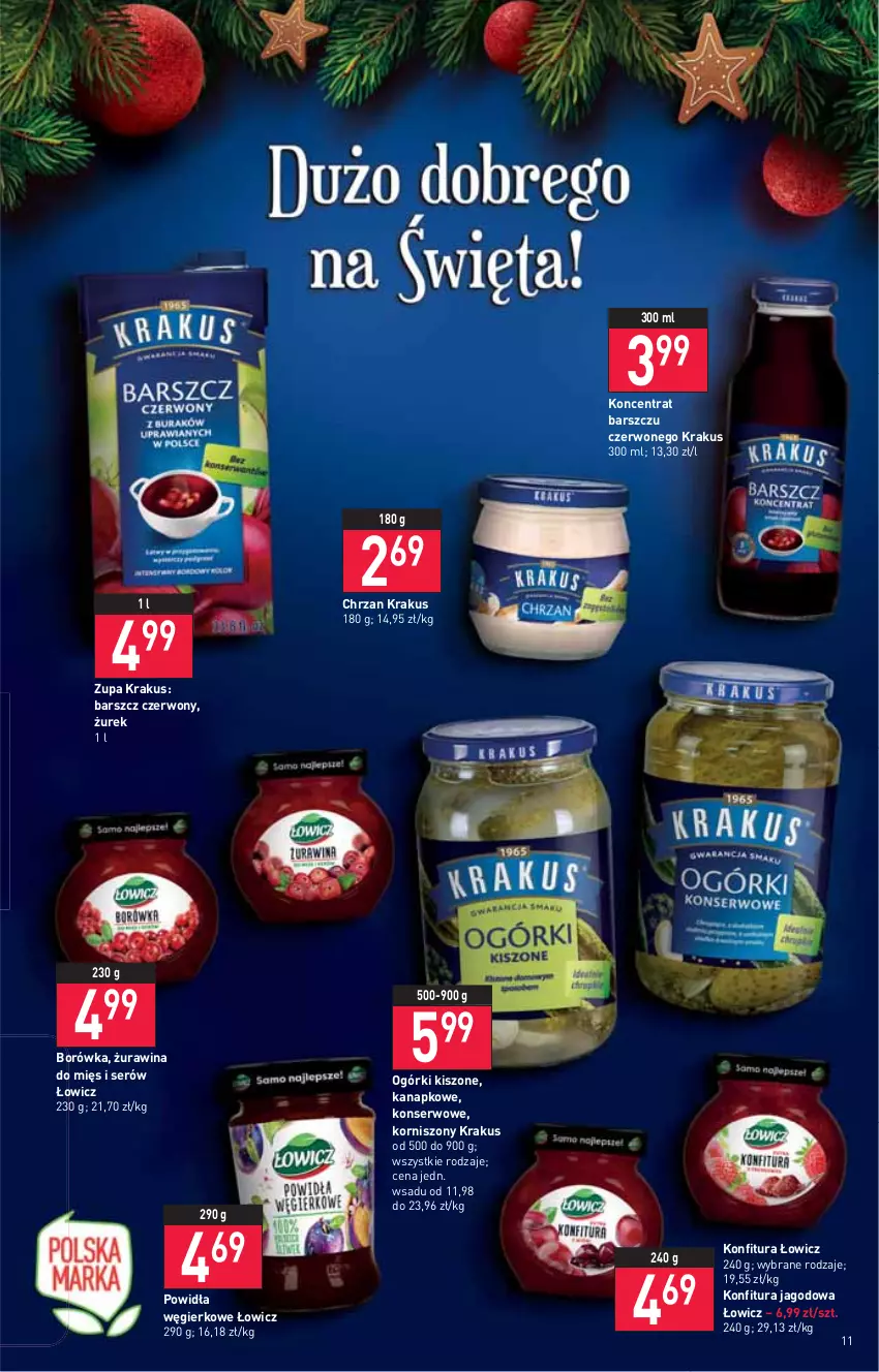 Gazetka promocyjna Stokrotka - Supermarket - ważna 16.12 do 21.12.2021 - strona 11 - produkty: Borówka, Chrzan, Konfitura, Korniszony, Krakus, Ser, Zupa