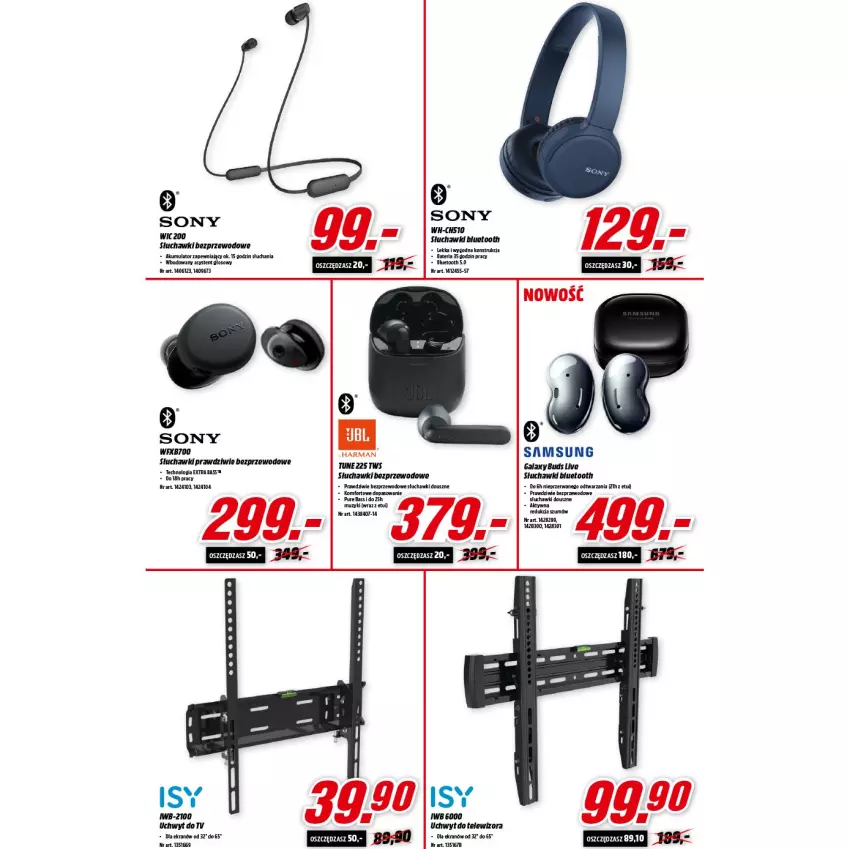 Gazetka promocyjna Media Markt - Gazetka Media Markt - ważna 11.08 do 17.08.2021 - strona 5 - produkty: Bateria, Fa, Gala, Pur, Słuchawki, Słuchawki bezprzewodowe, Słuchawki bluetooth, Sony, Telewizor, Uchwyt do telewizora