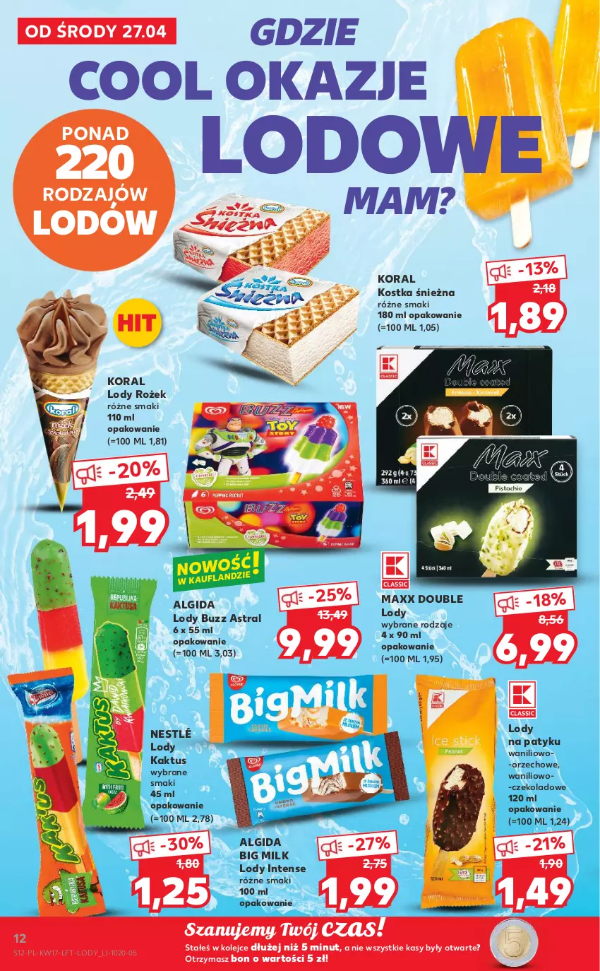 Gazetka promocyjna Kaufland - OFERTA TYGODNIA - ważna 27.04 do 04.05.2022 - strona 12 - produkty: Algida, Big Milk, Kaktus, LG, Lody, Nestlé, Olej