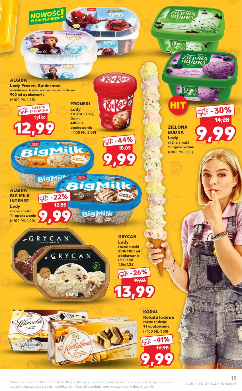 Gazetka promocyjna Kaufland - OFERTA TYGODNIA - ważna 27.04 do 04.05.2022 - strona 13 - produkty: Algida, Big Milk, Frozen, Gry, Kit Kat, LG, Lody, Oreo, Rolada, Spiderman, Zielona Budka