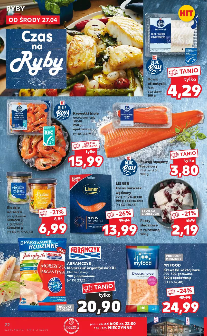 Gazetka promocyjna Kaufland - OFERTA TYGODNIA - ważna 27.04 do 04.05.2022 - strona 22 - produkty: Dorsz, Gra, Krewetki, Lisner, Pstrąg, Pstrąg tęczowy, Ser, Sos