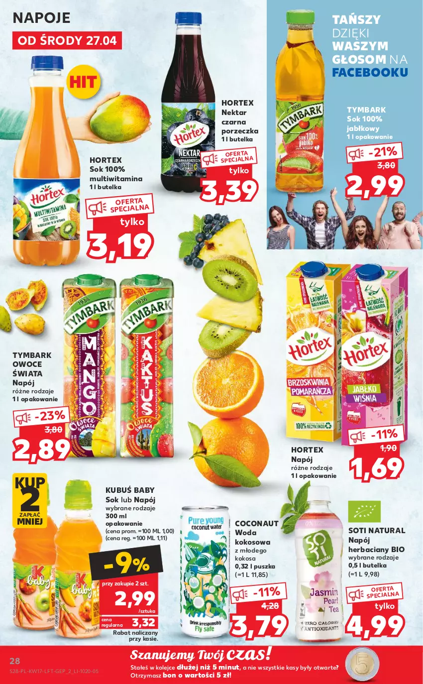 Gazetka promocyjna Kaufland - OFERTA TYGODNIA - ważna 27.04 do 04.05.2022 - strona 28 - produkty: Fa, Hortex, Kokos, Kubuś, Napój, Napoje, Nektar, Olej, Owoce, Por, Sok, Tymbark, Woda