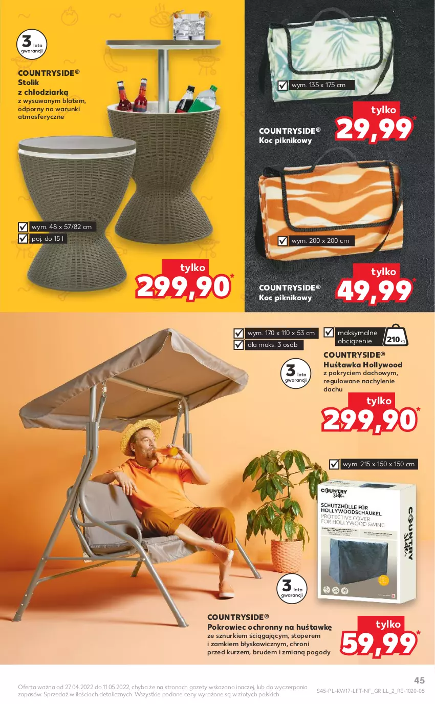 Gazetka promocyjna Kaufland - OFERTA TYGODNIA - ważna 27.04 do 04.05.2022 - strona 45 - produkty: Grill, Huśtawka, Koc, Pokrowiec, Por, Stolik, Top