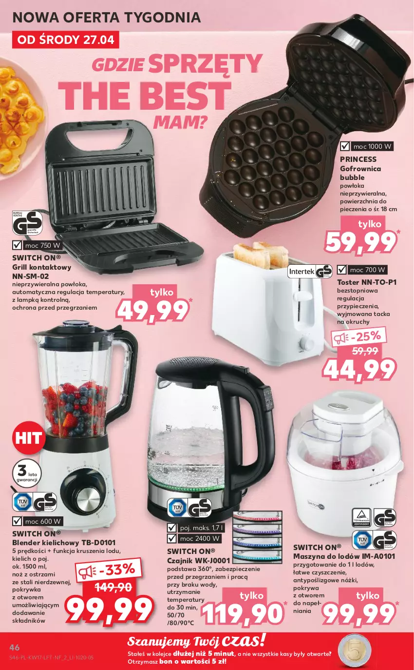 Gazetka promocyjna Kaufland - OFERTA TYGODNIA - ważna 27.04 do 04.05.2022 - strona 46 - produkty: Blender, Czajnik, Gofrownica, Grill, Grill kontaktowy, Noż, Olej, Piec, Pokrywa, Szyna, Top, Toster