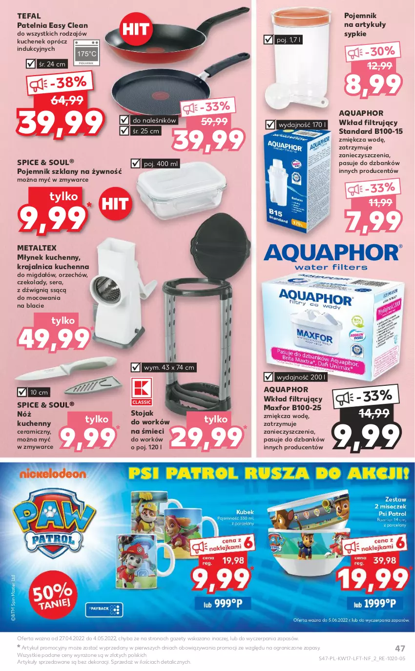 Gazetka promocyjna Kaufland - OFERTA TYGODNIA - ważna 27.04 do 04.05.2022 - strona 47 - produkty: Aquaphor, Dźwig, Fa, Gra, Młynek, Patelnia, Pojemnik, Pojemnik szklany, Ser, Stojak, Tefal, Wkład filtrujący