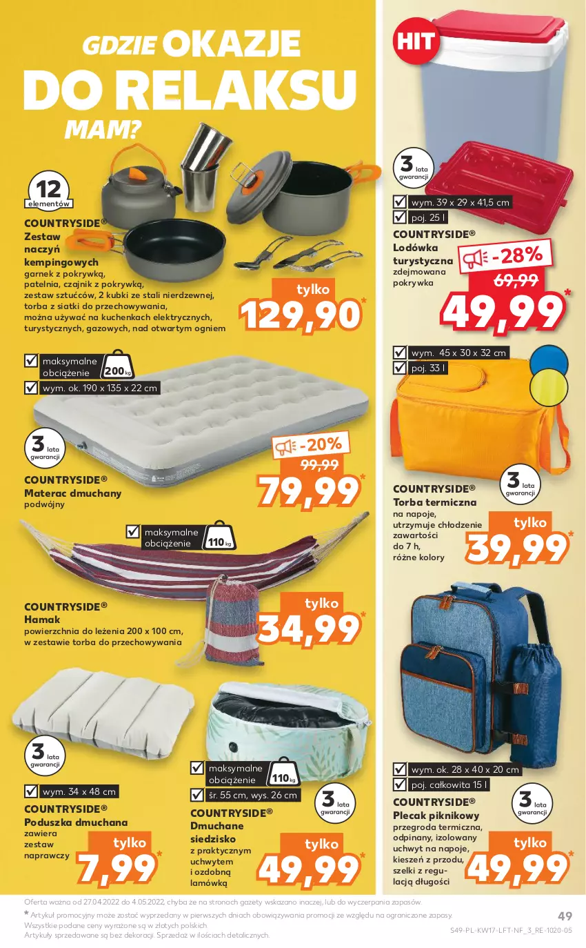 Gazetka promocyjna Kaufland - OFERTA TYGODNIA - ważna 27.04 do 04.05.2022 - strona 49 - produkty: Czajnik, Garnek, Gra, Hama, Lodówka, Materac, Materac dmuchany, Napoje, Patelnia, Plecak, Poduszka, Siedzisko, Tera, Torba, Zestaw sztućców