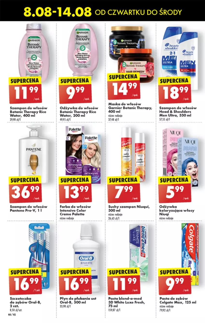 Gazetka promocyjna Biedronka - Od czwartku - ważna 08.08 do 14.08.2024 - strona 51 - produkty: Blend-a-Med, Colgate, Color Creme, Fa, Farba do włosów, Garnier, LG, Maska, Maska do włosów, Niuqi, Odżywka, Odzywka do włosów, Palette, Pantene, Pasta do zębów, Płyn do płukania, Suchy szampon, Szampon, Szczoteczka, Szczoteczka do zębów, Woda