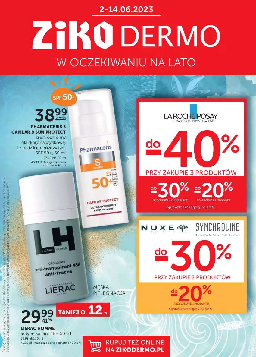 Gazetka promocyjna Ziko - Gazetka Ziko Dermo - ważna 02.06 do 14.06.2023 - strona 1 - produkty: Acer, Antyperspirant, Lierac, Pharmaceris, Ser