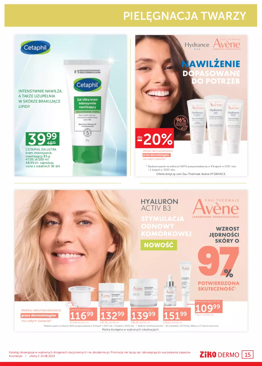 Gazetka promocyjna Ziko - Gazetka Ziko Dermo - ważna 02.06 do 14.06.2023 - strona 15 - produkty: Avène, Cetaphil, Krem na noc, Krem pod oczy, Rum, Ser, Serum