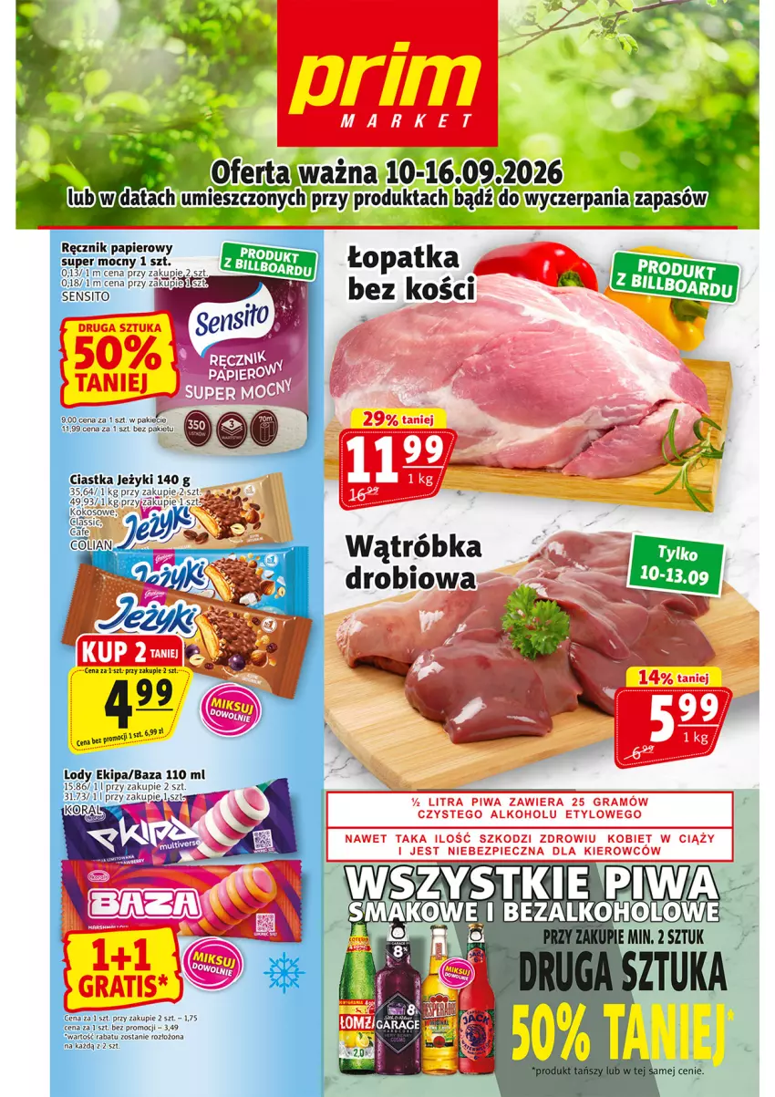 Gazetka promocyjna Prim Market - ważna 10.09 do 16.09.2026 - strona 1 - produkty: Ciastka, Jeżyki, Kokos, Lody, Papier, Ręcznik