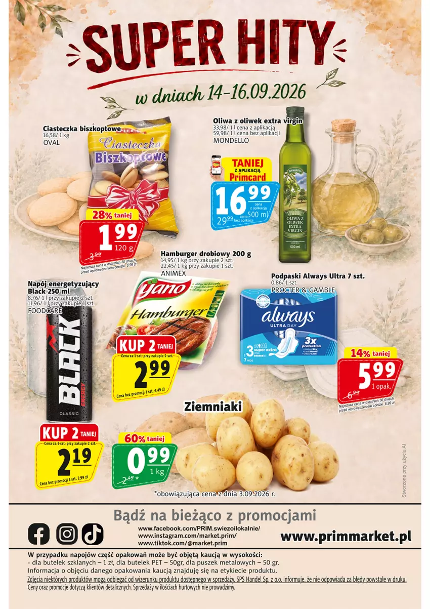 Gazetka promocyjna Prim Market - ważna 10.09 do 16.09.2026 - strona 16 - produkty: Always, Always Ultra, Burger, Dell, Hamburger, Lack, Napój, Podpaski, Sok