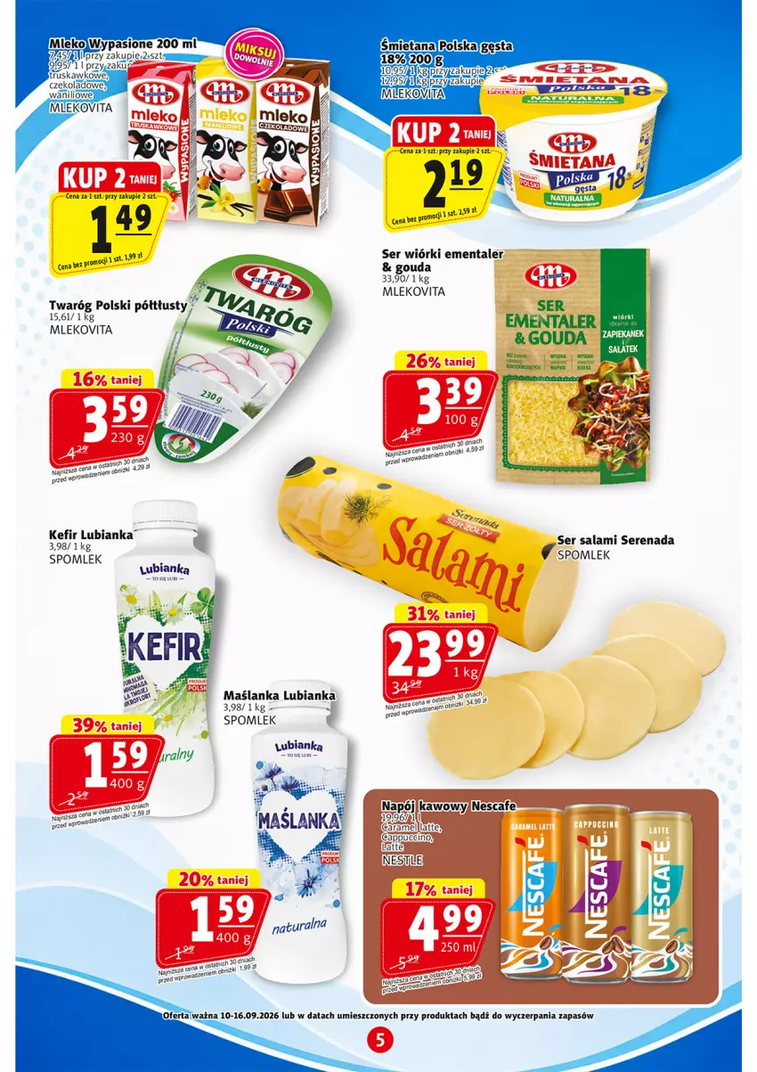 Gazetka promocyjna Prim Market - ważna 10.09 do 16.09.2026 - strona 5 - produkty: Bianka, Cappuccino, Ementaler, Gouda, Kefir, Maślanka, Mleko, Mlekovita, Napój, Salami, Ser, Ser salami, Twaróg