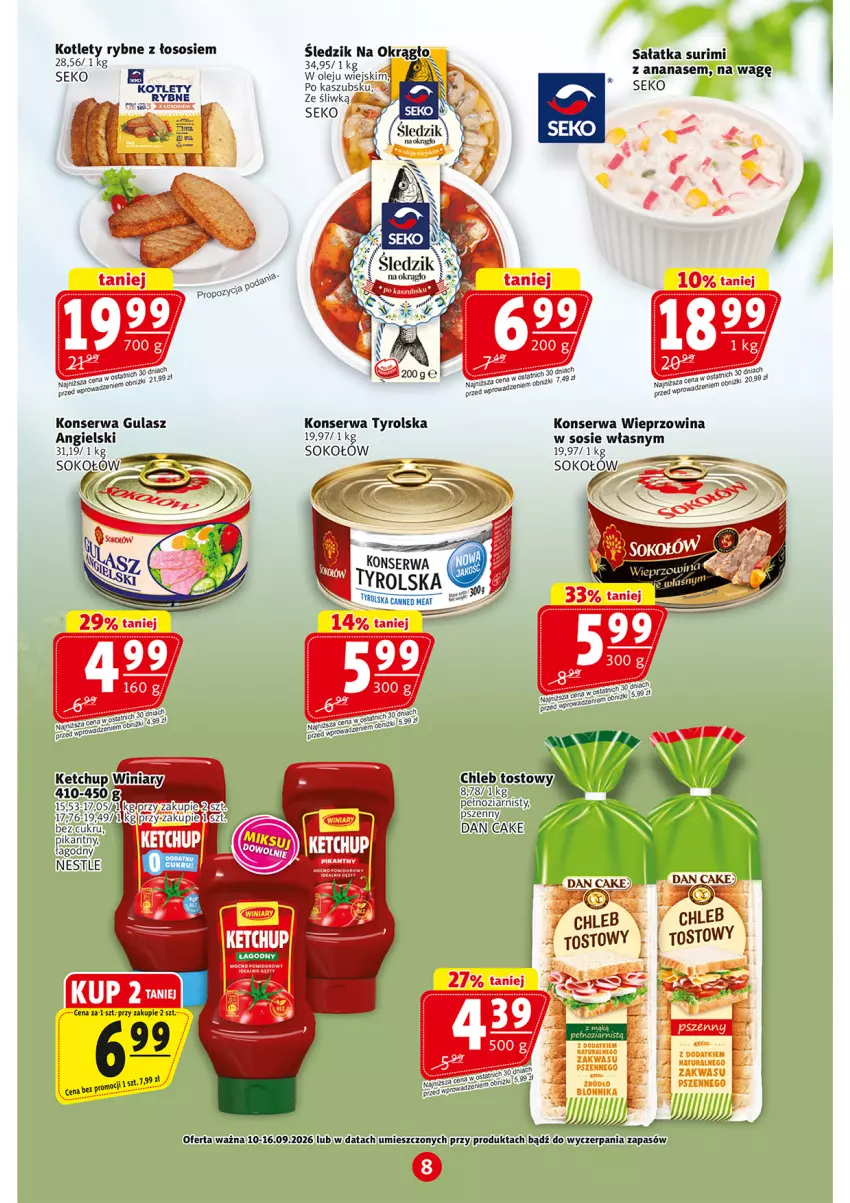 Gazetka promocyjna Prim Market - ważna 10.09 do 16.09.2026 - strona 8 - produkty: Ananas, Chleb, Chleb tostowy, Dan Cake, Kotlet, Olej, Por, Sałat, Sałatka, SEKO, Ser, Sok, Sokołów, Sos, Surimi, Wieprzowina