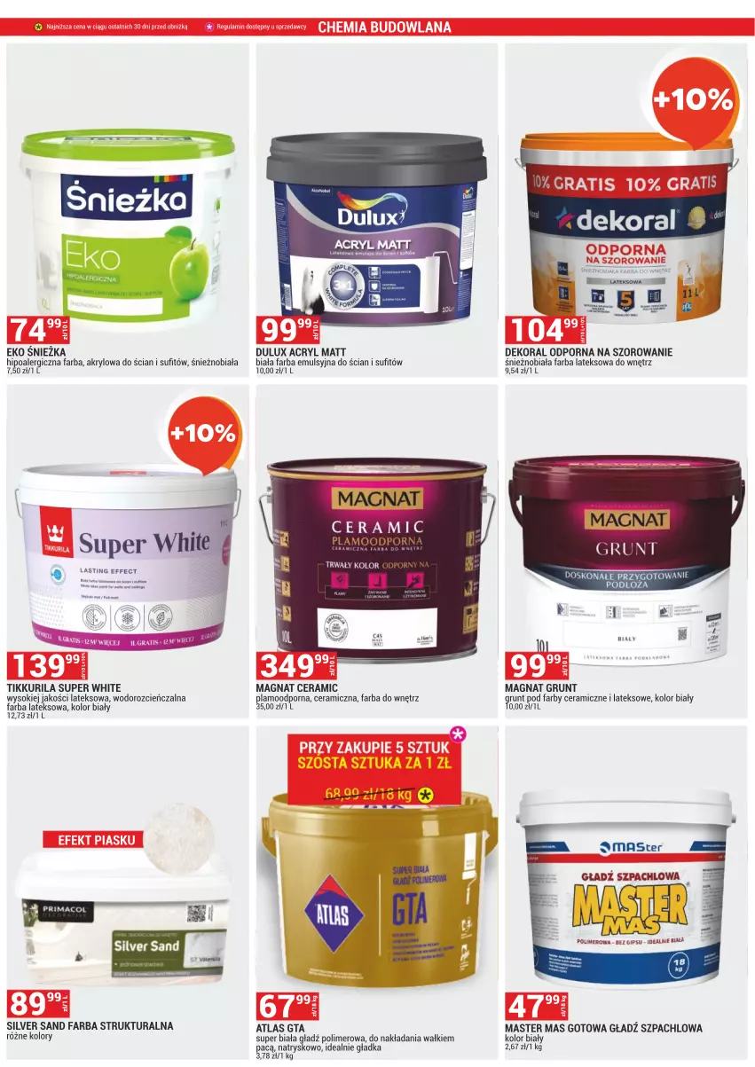 Gazetka promocyjna Merkury Market - ważna 01.10 do 31.10.2024 - strona 52 - produkty: Cień, Dekoral, Dulux, Fa, Farba do wnętrz, Farba lateksowa, Gładź polimerowa, Gładź szpachlowa, Grunt, Magnat Ceramic, Por, Sok