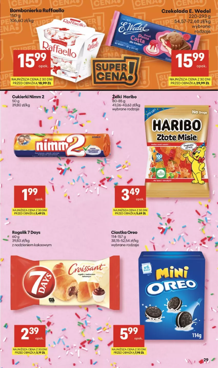 Gazetka promocyjna Delikatesy Centrum - Franczyza DC07 Czwartek - ważna 12.02 do 18.02.2026 - strona 29 - produkty: 7 Days, Ciastka, Cukier, Cukierki, Czekolada, E. Wedel, Fa, Haribo, Kakao, Oreo, Raffaello, Rogal