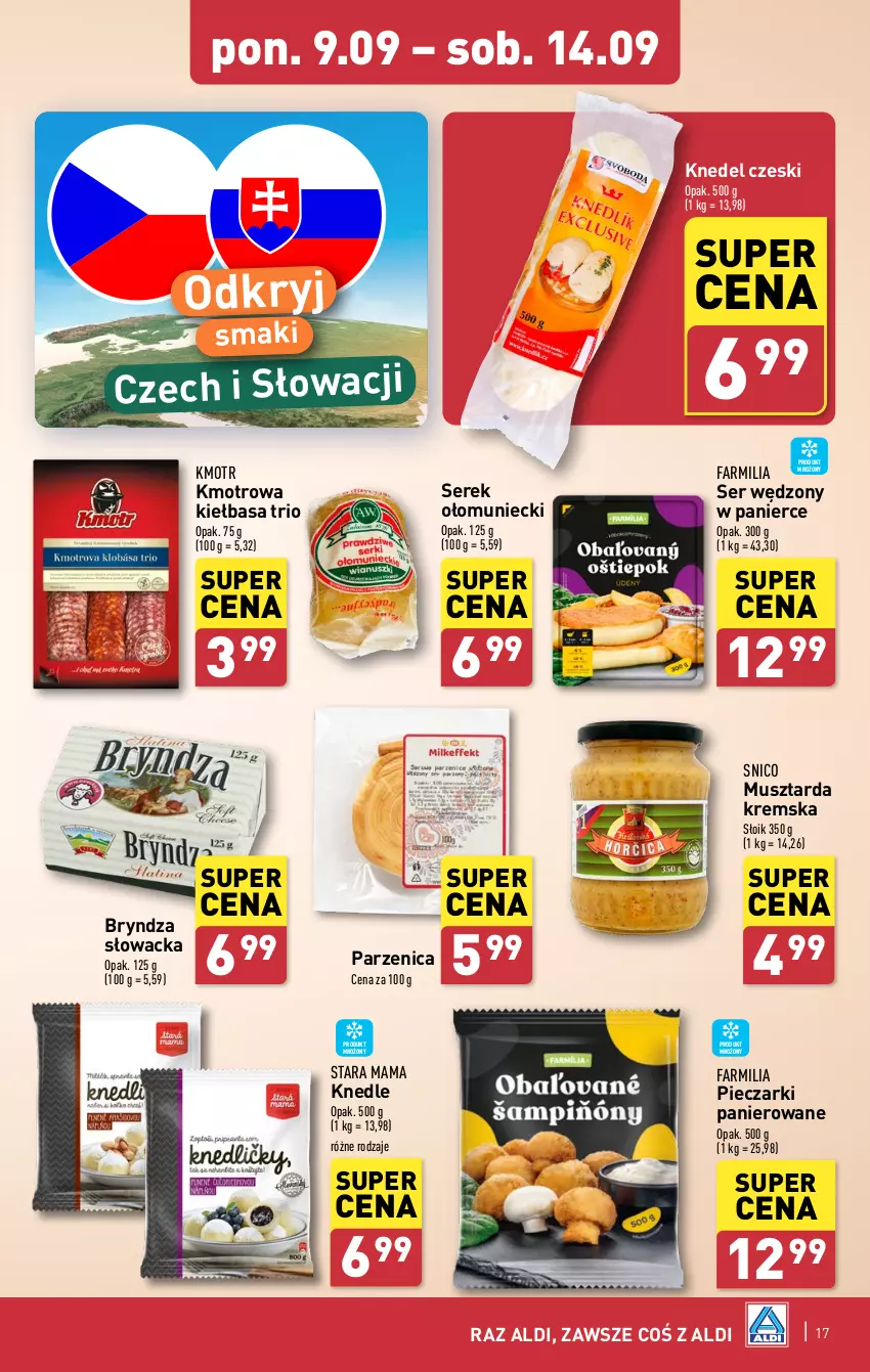 Gazetka promocyjna Aldi - Pełna oferta - ważna 09.09 do 14.09.2024 - strona 17 - produkty: Bryndza, Fa, Kiełbasa, Knedle, Mus, Musztarda, Piec, Ser, Serek