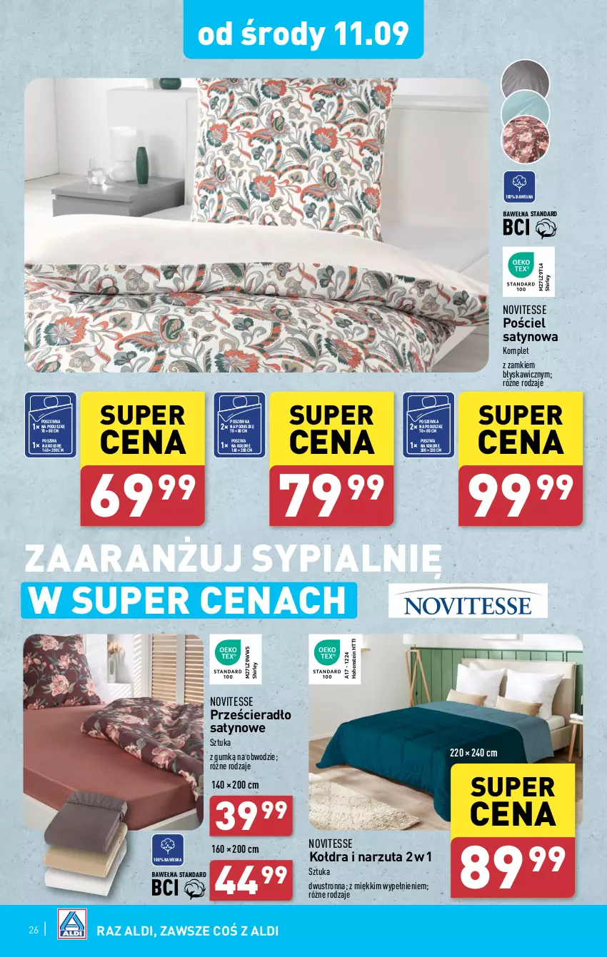 Gazetka promocyjna Aldi - Pełna oferta - ważna 09.09 do 14.09.2024 - strona 26 - produkty: Kołdra, Narzuta, Pościel, Poszewka, Prześcieradło, Wełna