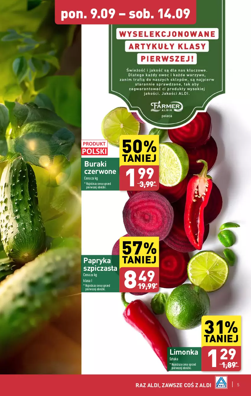 Gazetka promocyjna Aldi - Pełna oferta - ważna 09.09 do 14.09.2024 - strona 5 - produkty: Buraki, Limonka, Papryka, Szpic