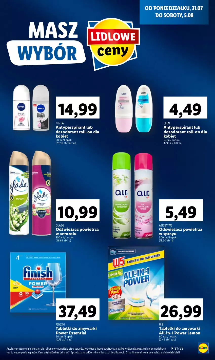 Gazetka promocyjna Lidl - GAZETKA - ważna 31.07 do 05.08.2023 - strona 17 - produkty: Antyperspirant, Dezodorant, Finish, Nivea, Odświeżacz powietrza, Tablet, Tabletki do zmywarki, Zmywarki