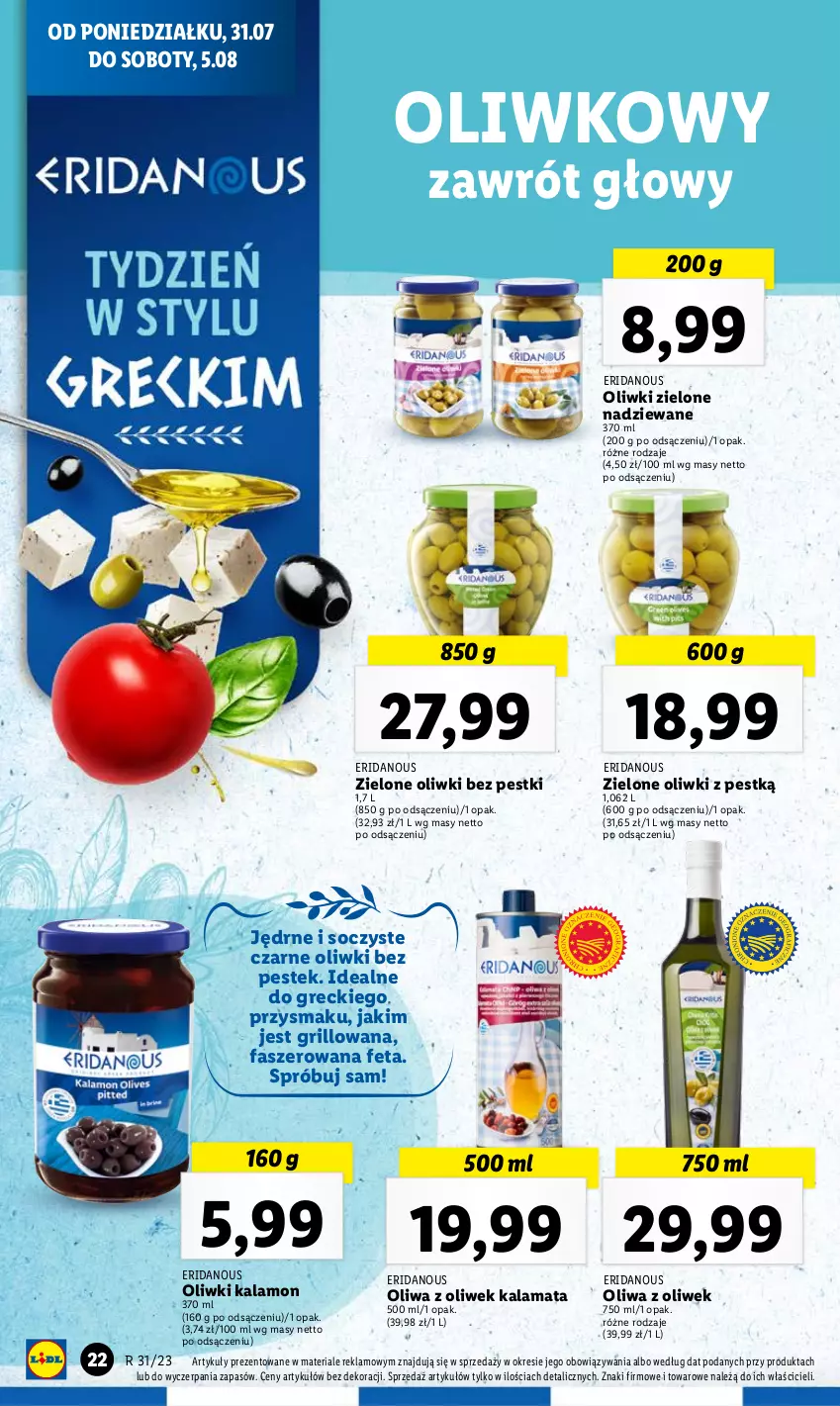 Gazetka promocyjna Lidl - GAZETKA - ważna 31.07 do 05.08.2023 - strona 32 - produkty: Fa, Feta, Grill, Oliwa z oliwek, Oliwki, Oliwki zielone, Stek