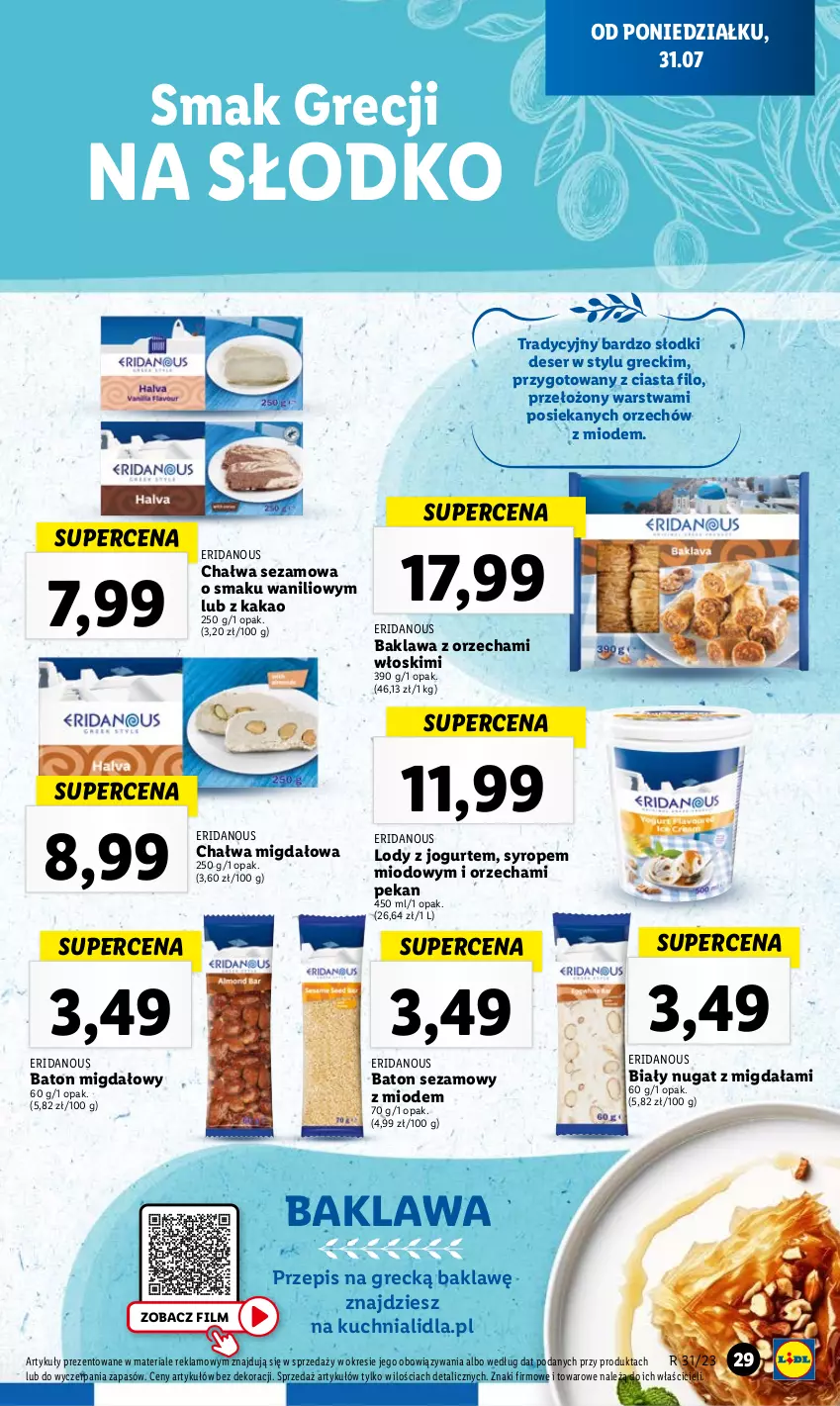 Gazetka promocyjna Lidl - GAZETKA - ważna 31.07 do 05.08.2023 - strona 39 - produkty: Baton, Chałwa, Deser, Jogurt, Kakao, Kuchnia, Lody, Ser, Sezam, Syrop