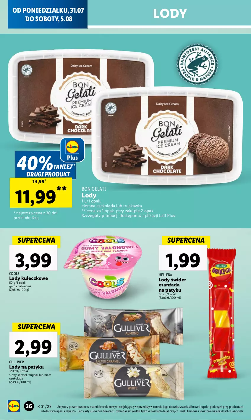 Gazetka promocyjna Lidl - GAZETKA - ważna 31.07 do 05.08.2023 - strona 46 - produkty: Czekolada, Hellena, Lody, Oranżada