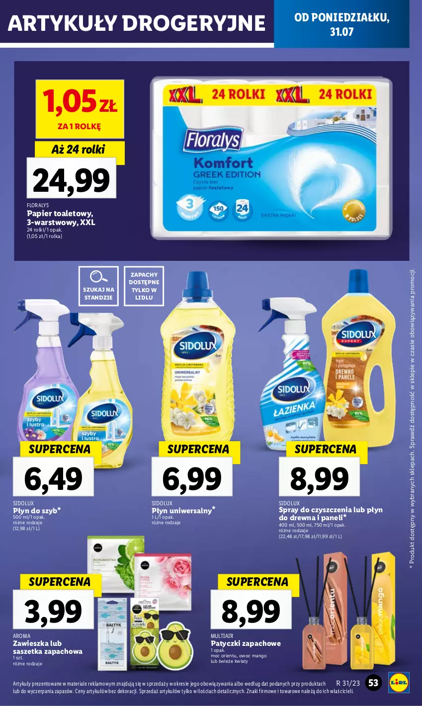 Gazetka promocyjna Lidl - GAZETKA - ważna 31.07 do 05.08.2023 - strona 65 - produkty: Flora, Mango, Papier, Papier toaletowy, Płyn do szyb, Rolki, Sidolux, Spray do czyszczenia