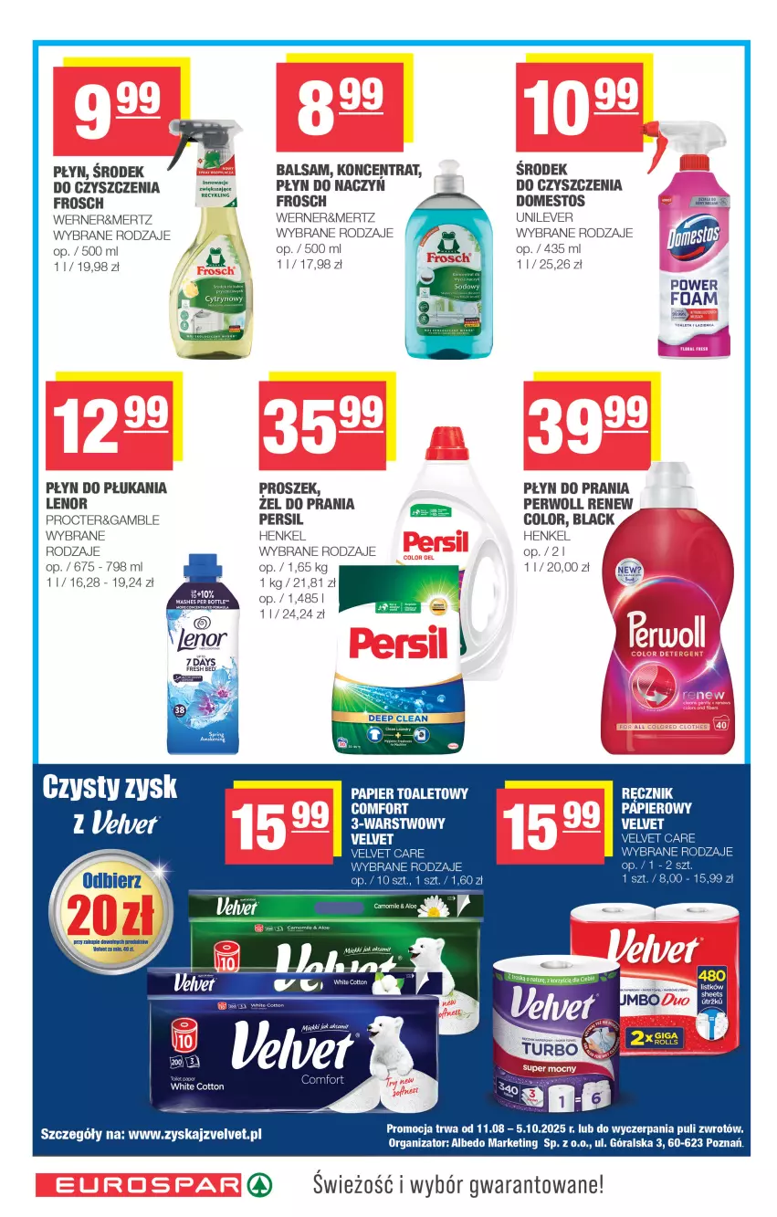 Gazetka promocyjna Spar - EuroSpar - ważna 24.08 do 03.09.2025 - strona 14 - produkty: AEG, Aksam, Blag, Domestos, Frosch, Lenor, Papier, Papier toaletowy, Persil, Perwoll, Płyn do płukania, Płyn do prania, Por, Ręcznik, Velvet