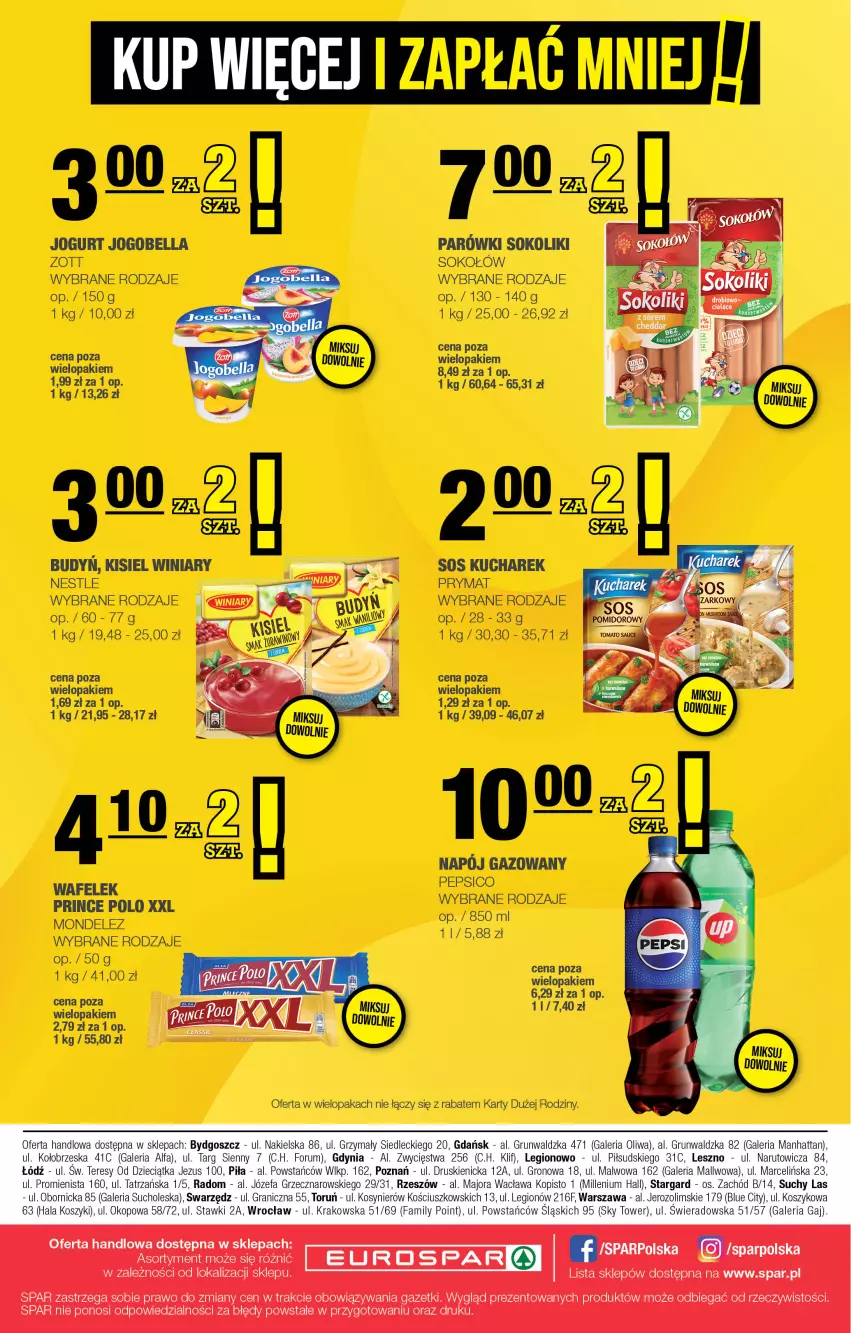 Gazetka promocyjna Spar - EuroSpar - ważna 24.08 do 03.09.2025 - strona 16 - produkty: Bell, Bella, Budyń, Jogobella, Jogurt, Kisiel, Kucharek, Parówki, Parówki sokoliki, Pepsi, Prince Polo, Prymat, Sok, Sokołów, Sos, Wafelek, Winiary, Zott