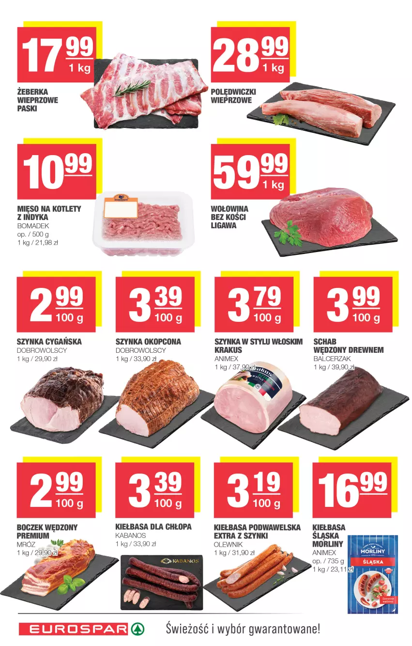 Gazetka promocyjna Spar - EuroSpar - ważna 24.08 do 03.09.2025 - strona 6 - produkty: Boczek, Kabanos, Kiełbasa, Kiełbasa podwawelska, Kotlet, Krakus, Mięso, Morliny, Olewnik, Szynka, Szynka cygańska, Wawel, Wołowina