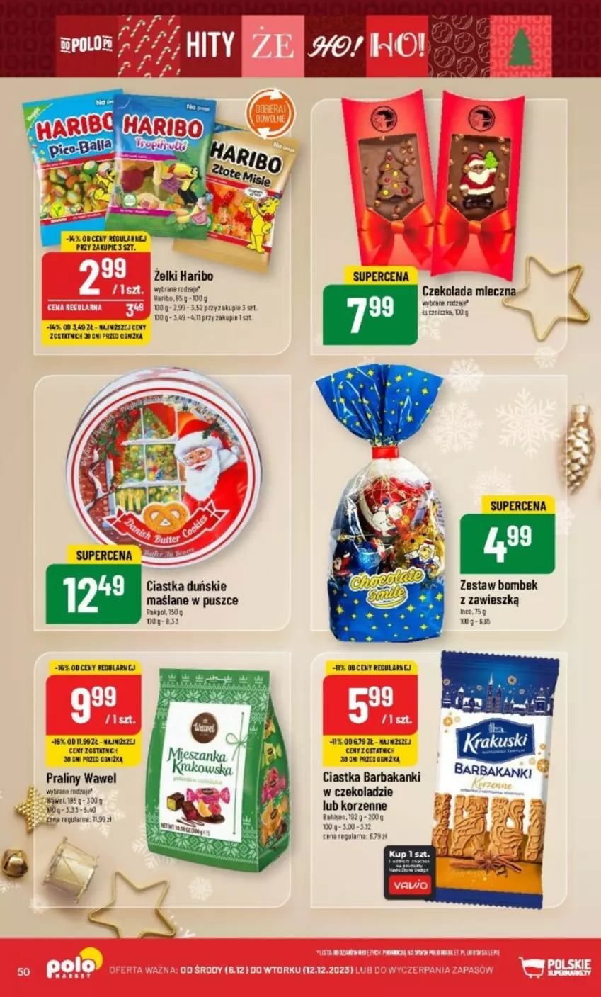 Gazetka promocyjna PoloMarket - ważna 06.12 do 12.12.2023 - strona 46 - produkty: Ciastka, Czekolada, Czekolada mleczna, Fa, Haribo, Praliny, Wawel, Zestaw bombek, Znicz