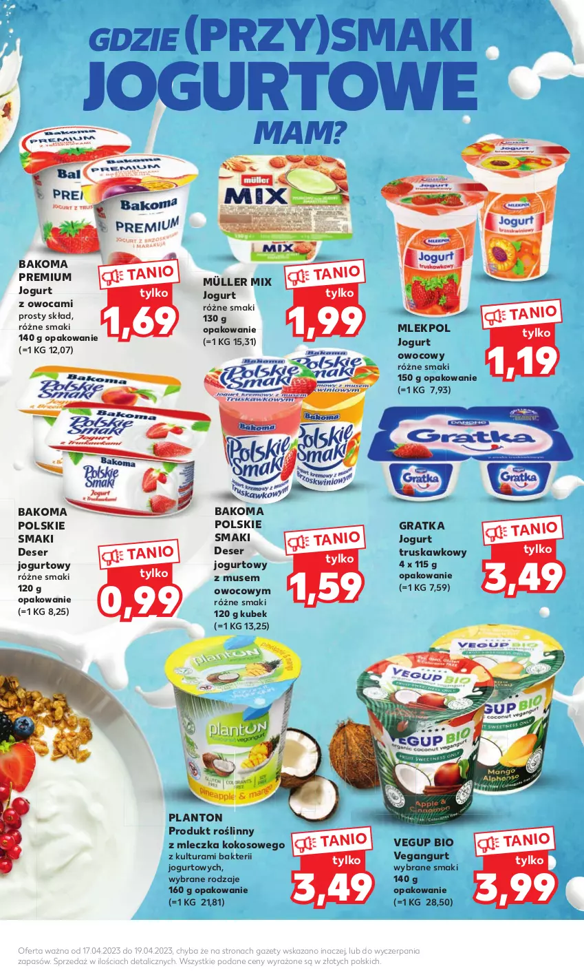 Gazetka promocyjna Kaufland - MOCNY START - ważna 17.04 do 19.04.2023 - strona 15 - produkty: Bakoma, Deser, Gra, Jogurt, Jogurt owocowy, Kokos, Kubek, Müller, Müller Mix, Mus, Ser, Vegangurt