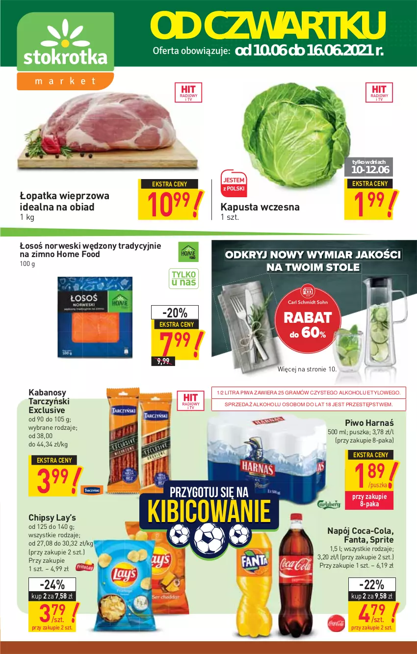 Gazetka promocyjna Stokrotka - Market - ważna 10.06 do 16.06.2021 - strona 1 - produkty: BIC, Chipsy, Coca-Cola, Fa, Fanta, Gra, Harnaś, Kabanos, Lay’s, Napój, Piwa, Piwo, Sprite, Tarczyński