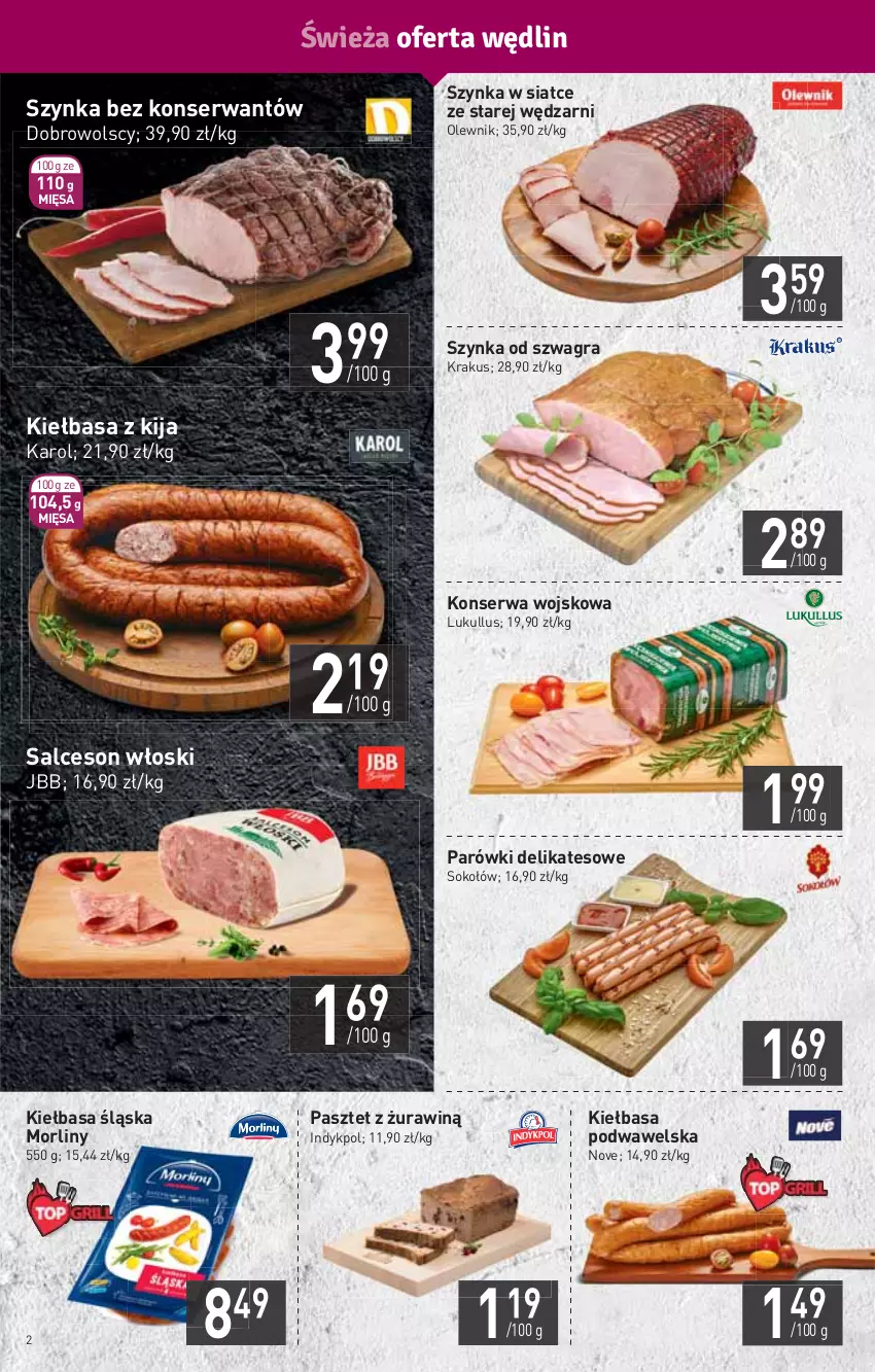 Gazetka promocyjna Stokrotka - Market - ważna 10.06 do 16.06.2021 - strona 2 - produkty: Gra, HP, Kiełbasa, Kiełbasa podwawelska, Kiełbasa śląska, Krakus, Morliny, Olewnik, Parówki, Pasztet, Salceson, Ser, Sok, Sokołów, Szynka, Wawel