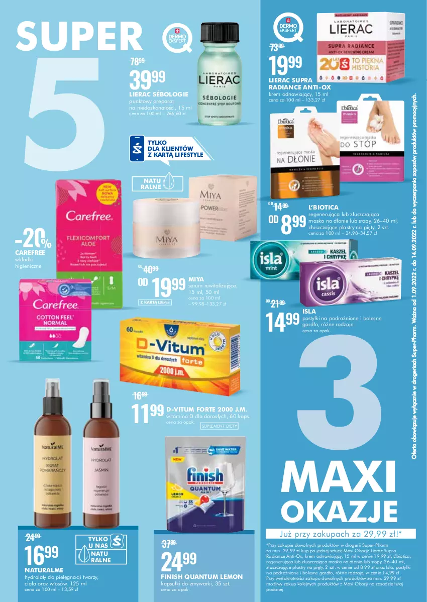 Gazetka promocyjna Super Pharm - Gazetka - ważna 01.09 do 14.09.2022 - strona 2 - produkty: Carefree, D-Vitum, Finish, Hydrolat, Isla, Lierac, Maska, Olej, Pastylki, Rum, Ser, Serum, Suplement diety, Top, Wkładki, Zmywarki