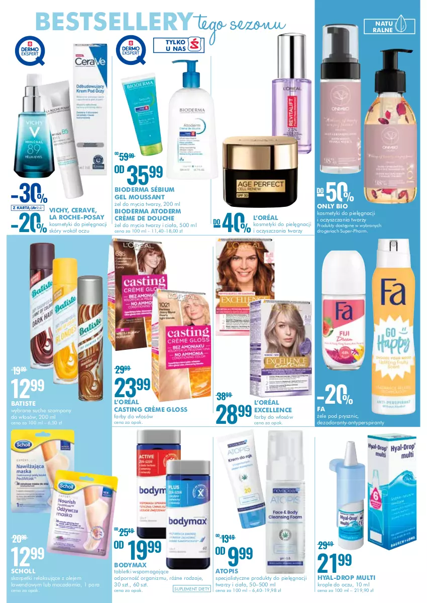 Gazetka promocyjna Super Pharm - Gazetka - ważna 01.09 do 14.09.2022 - strona 3 - produkty: Antyperspirant, Atoderm, Batiste, Bioderma, Body, Bodymax, CeraVe, Dezodorant, Fa, Karp, Kosmetyki do pielęgnacji, Krople do oczu, L’Oréal, La Roche-Posay, Olej, Por, Scholl, Skarpetki, Suplement diety, Szampon, Tablet, Top, Vichy