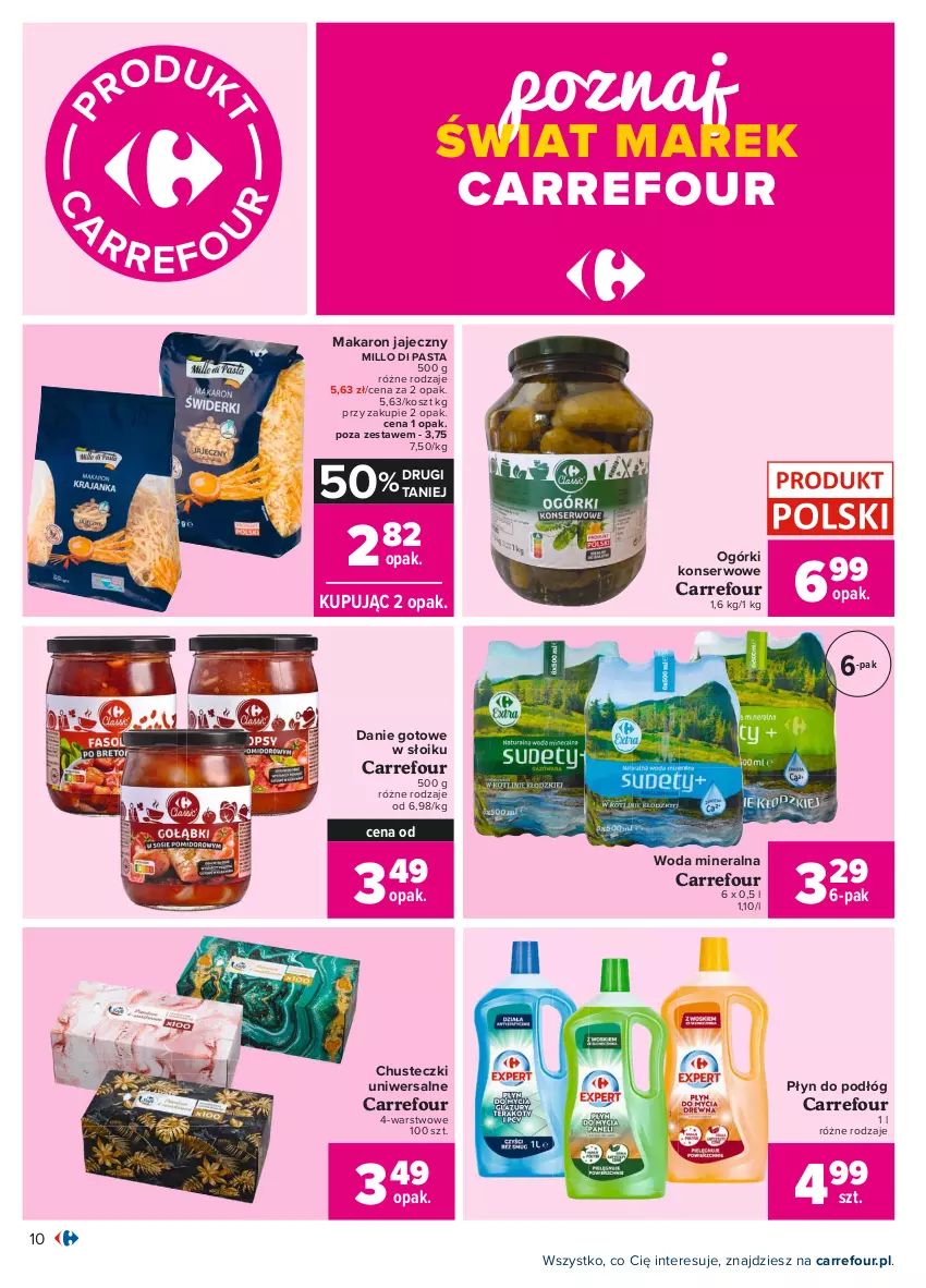 Gazetka promocyjna Carrefour - Gazetka Carrefour - ważna 26.07 do 07.08.2021 - strona 10 - produkty: Chusteczki, Danie gotowe, Kosz, Makaron, Ogórki konserwowe, Ser, Woda, Woda mineralna