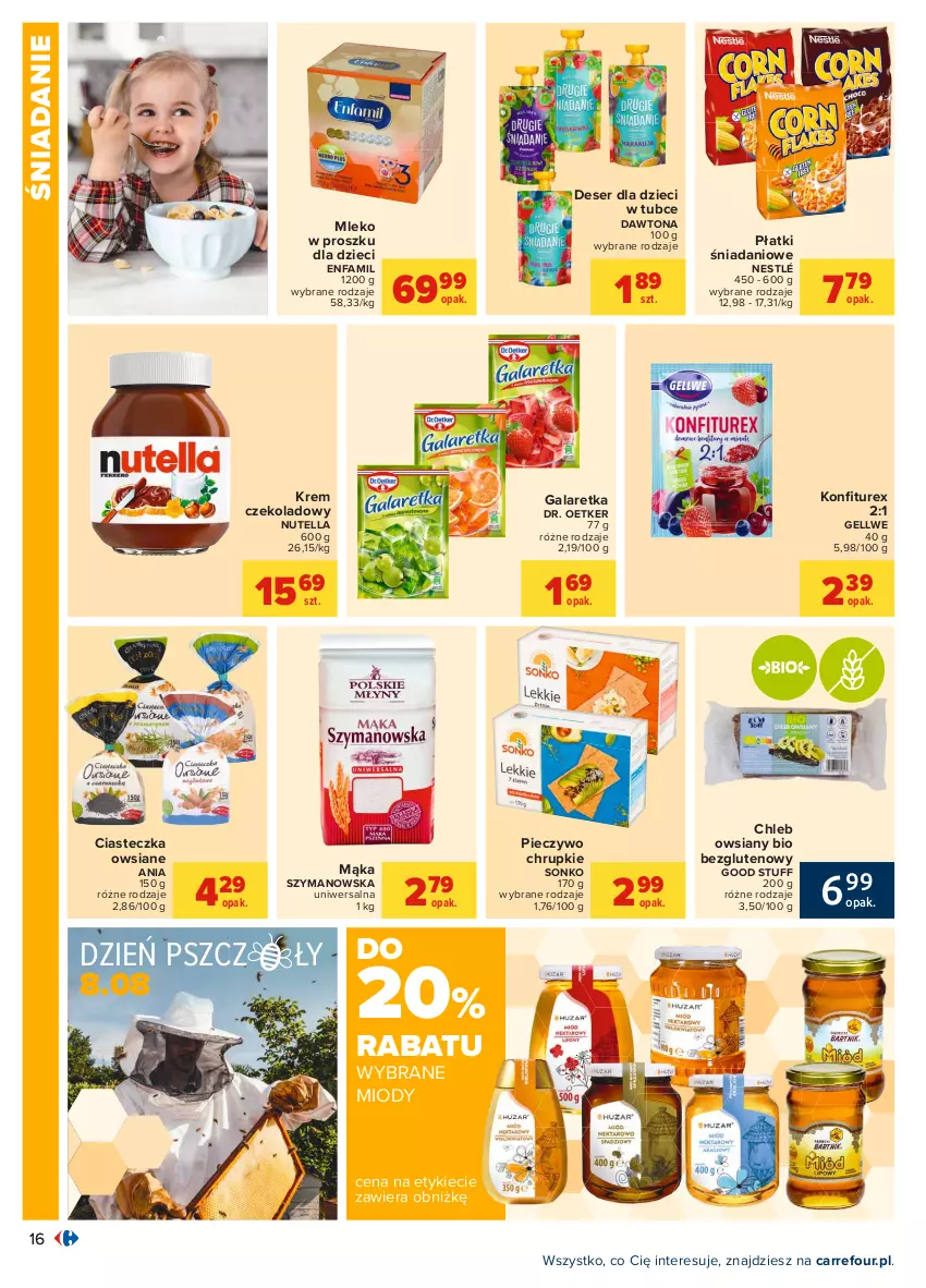 Gazetka promocyjna Carrefour - Gazetka Carrefour - ważna 26.07 do 07.08.2021 - strona 16 - produkty: Chleb, Chrupki, Danio, Dawtona, Deser, Dr. Oetker, Dzieci, Enfamil, Fa, Gala, Galaretka, Mąka, Mleko, Mleko w proszku, Nestlé, Nutella, Piec, Pieczywo, Pieczywo chrupkie, Ser, Sonko