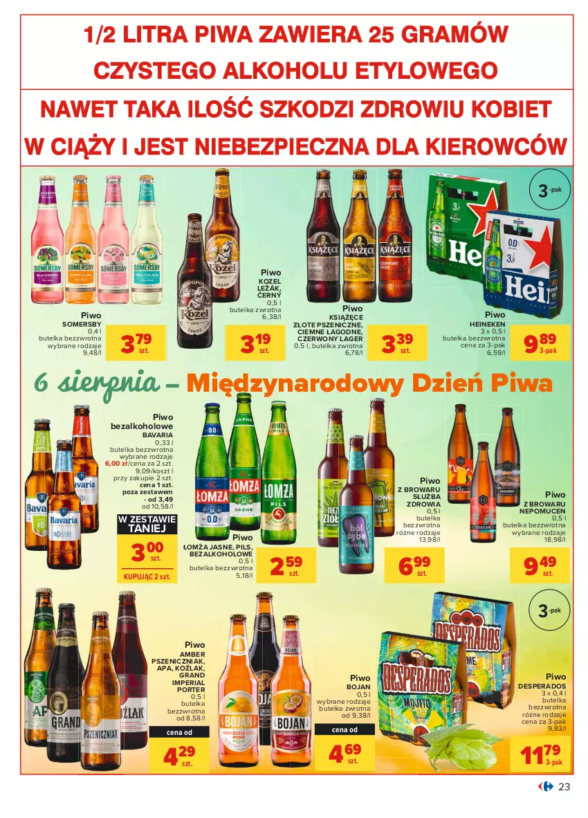 Gazetka promocyjna Carrefour - Gazetka Carrefour - ważna 26.07 do 07.08.2021 - strona 23 - produkty: Desperados, Gra, Heineken, Kosz, Kozel, Książęce, Piec, Piwa, Piwo, Por, Somersby