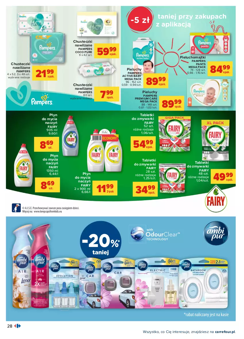 Gazetka promocyjna Carrefour - Gazetka Carrefour - ważna 26.07 do 07.08.2021 - strona 28 - produkty: Chusteczki, Do mycia naczyń, Fa, Fairy, Majtki, Pampers, Pieluchomajtki, Pieluchy, Płyn do mycia, Płyn do mycia naczyń, Pur, Tablet, Tabletki do zmywarki, Zmywarki