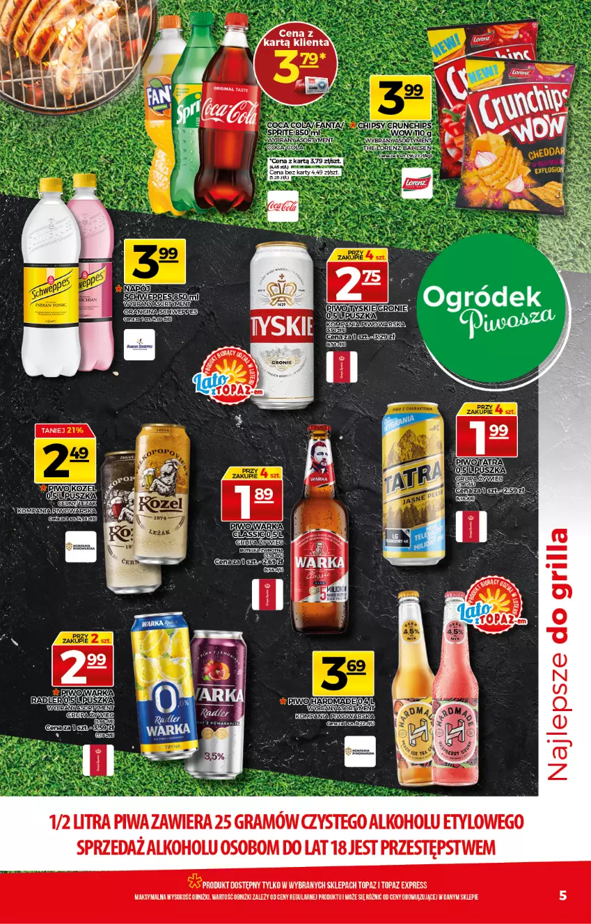 Gazetka promocyjna Topaz - Gazetka - ważna 08.07 do 14.07.2021 - strona 5 - produkty: Crunchips, Gra, Grill, Piwa, Piwo, Radler, Sok, Top, Warka