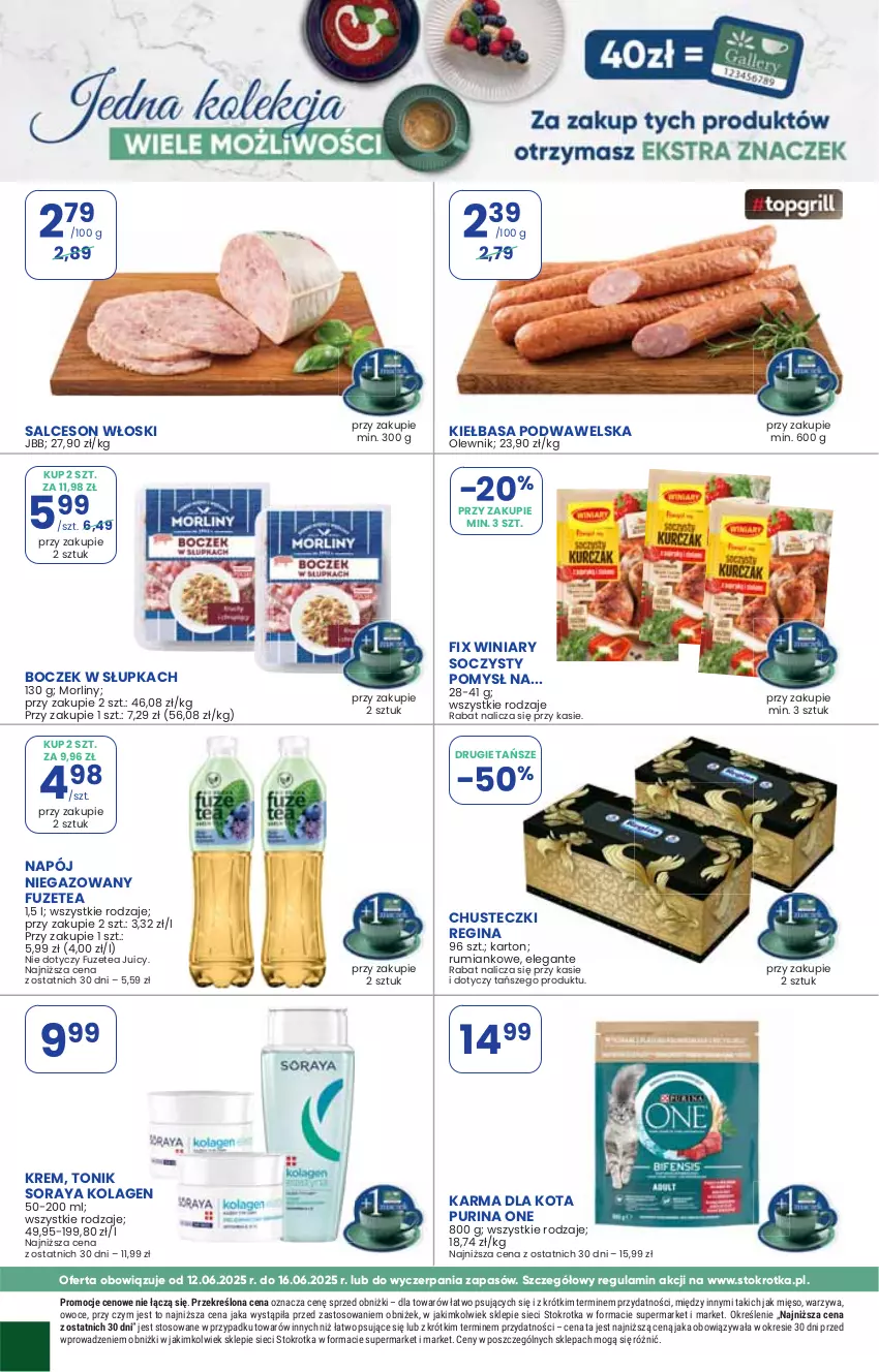 Gazetka promocyjna Stokrotka - Supermarket - ważna 12.06 do 16.06.2025 - strona 24 - produkty: Chusteczki, Gin, Kolagen, Mięso, Napój, Napój niegazowany, Owoce, Pur, Purina, Rum, Tonik, Warzywa, Winiary
