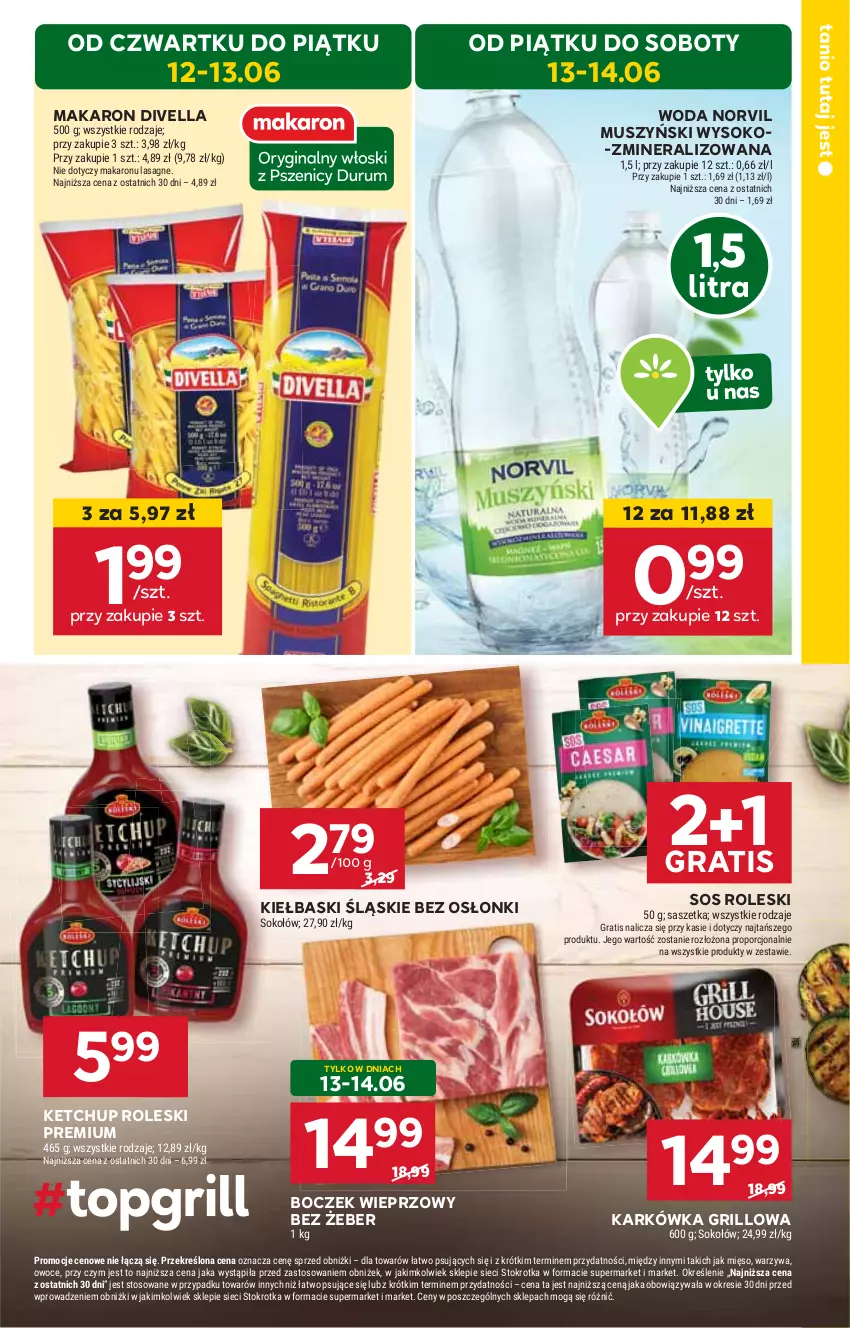 Gazetka promocyjna Stokrotka - Supermarket - ważna 12.06 do 16.06.2025 - strona 5 - produkty: Boczek, Boczek wieprzowy, Gra, Grill, Ketchup, Kiełbaski śląskie, Lasagne, Makaron, Mięso, Mus, Owoce, Por, Sok, Sokołów, Sos, Warzywa, Woda