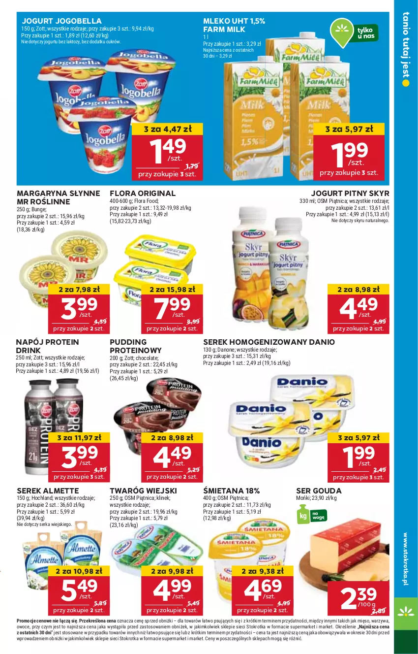 Gazetka promocyjna Stokrotka - Supermarket - ważna 12.06 do 16.06.2025 - strona 9 - produkty: Almette, Bell, Bella, Danio, Danone, Fa, Farm Milk, Flora, Gin, Gouda, Hochland, Jogobella, Jogurt, Jogurt pitny, Margaryna, Mięso, Mleko, Napój, Owoce, Piątnica, Pudding, Ser, Serek, Serek homogenizowany, Słynne, Słynne MR Roślinne, Twaróg, Warzywa, Zott