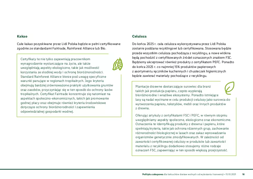 Gazetka promocyjna Lidl - Polityka zakupowa łańcuchów dostaw - ważna 15.10.2021 do 31.12.2030 - strona 17 - produkty: Fa, Grunt, Kakao, Papier, Ręcznik, Top