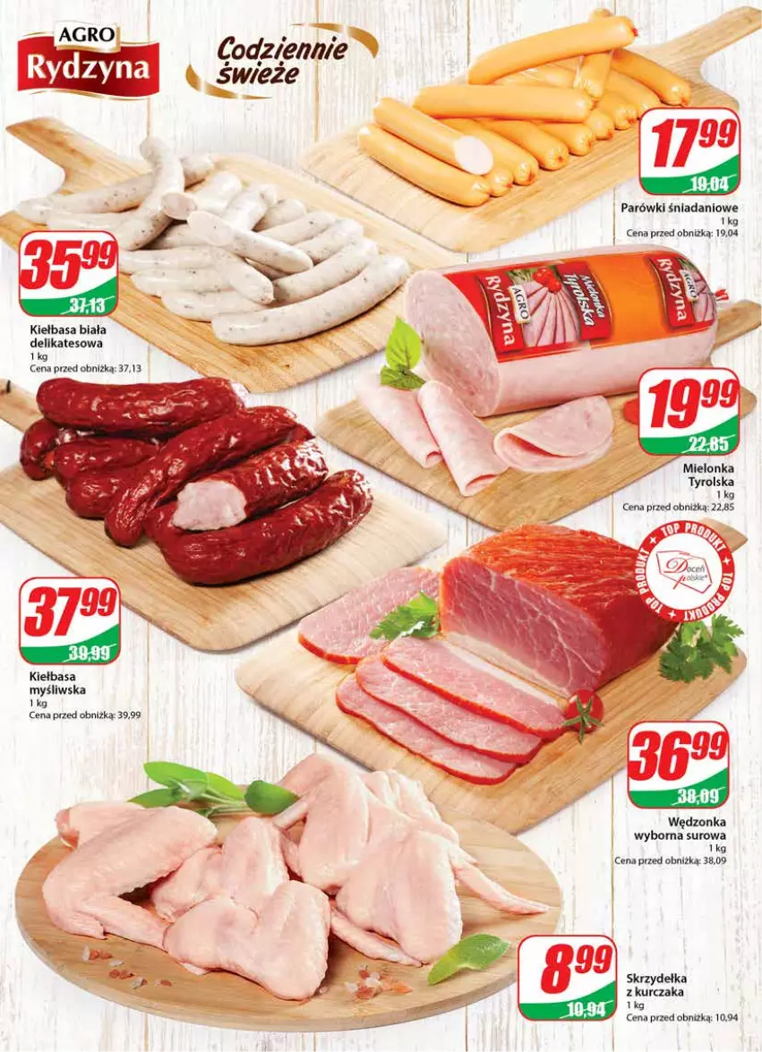 Gazetka promocyjna Dino - Gazetka 43 - ważna 25.10 do 31.10.2023 - strona 12 - produkty: Danio, Kiełbasa, Kiełbasa biała, Kurczak, Mielonka tyrolska, Parówki, Skrzydełka z kurczaka