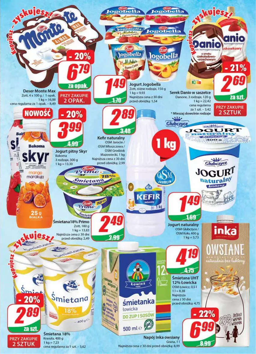 Gazetka promocyjna Dino - Gazetka 43 - ważna 25.10 do 31.10.2023 - strona 15 - produkty: Bakoma, Bell, Bella, Danio, Danone, Deser, Gra, Jogobella, Jogurt, Jogurt naturalny, Jogurt pitny, Kefir, Kefir naturalny, Monte, Ser, Serek, Zott