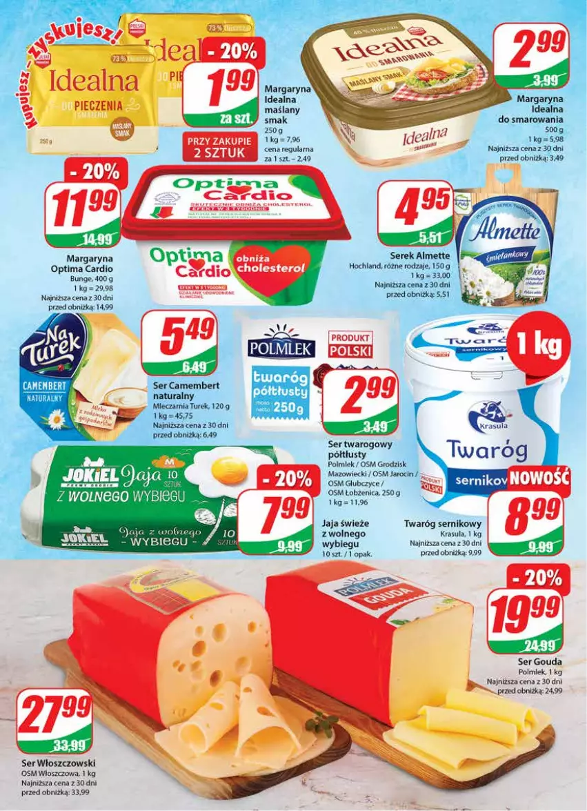 Gazetka promocyjna Dino - Gazetka 43 - ważna 25.10 do 31.10.2023 - strona 16 - produkty: Camembert, Gouda, Jaja, Margaryna, Optima, Optima Cardio, Polmiek, POLMLEK, Ser, Ser twarogowy, Twaróg, Włoszczowski